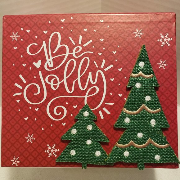 GIFT BOX DECOR BOX for HOLIDAYS - "BE JOLLY" - SNOW FLAKES AND CHRISTMAS TREES - Picture 2 of 16